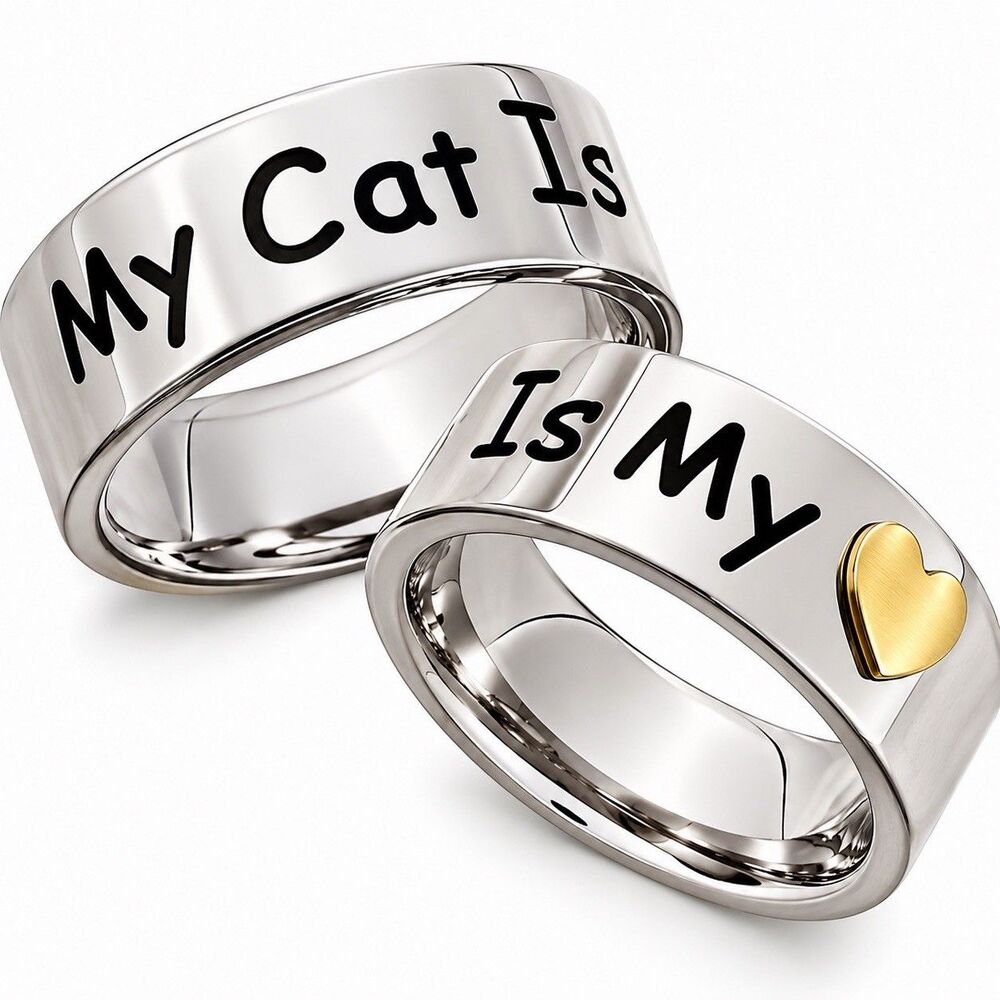 My Cat Is My Heart Ring Love Silver & Gold Tone Stainless Steel Pet Lover Size 6